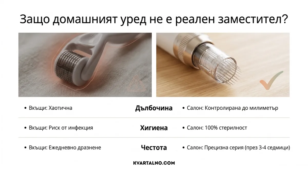 Инфографика защо домашният уред не замества професионален микронидлинг